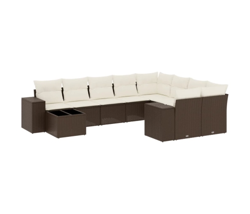Set de sofás de jardín 10 pzas y cojines ratán sintético marrón