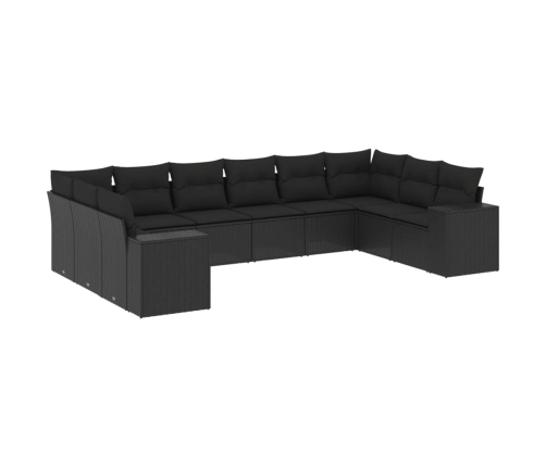 Set de sofás de jardín 10 pzas cojines ratán sintético negro