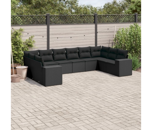 Set de sofás de jardín 10 pzas cojines ratán sintético negro