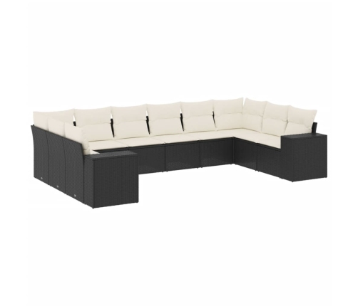 Set de sofás de jardín 10 pzas cojines ratán sintético negro