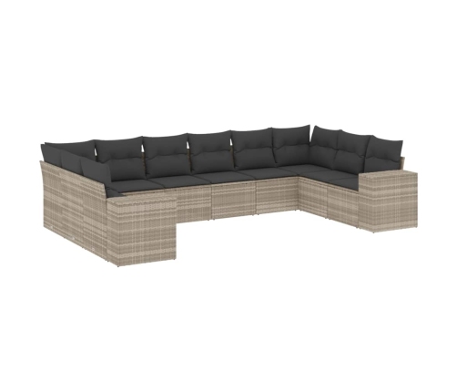 Set sofás jardín 10 pzas con cojines ratán sintético gris claro