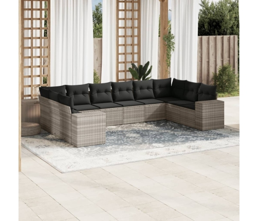 Set sofás jardín 10 pzas con cojines ratán sintético gris claro