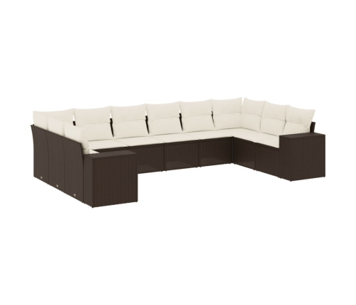 Set de sofás de jardín 10 pzas y cojines ratán sintético marrón
