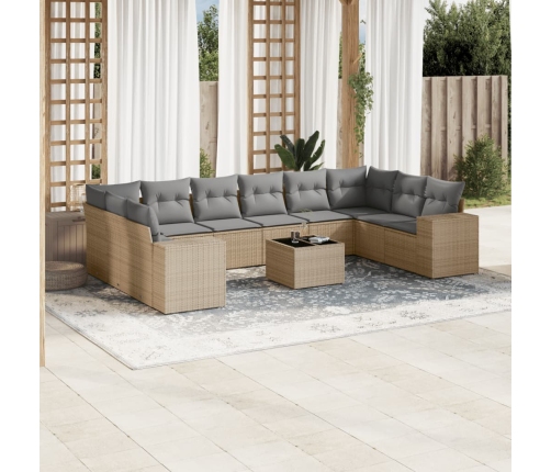 Set de sofás de jardín 11pzas con cojines ratán sintético beige
