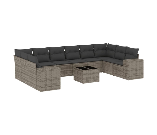 Set de sofás de jardín 11 pzas y cojines ratán sintético gris