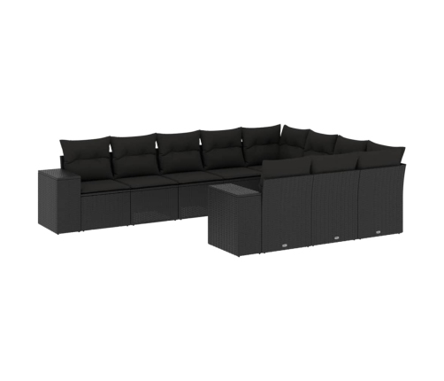 Set de sofás de jardín 10 pzas cojines ratán sintético negro