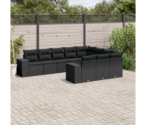 Set de sofás de jardín 10 pzas cojines ratán sintético negro