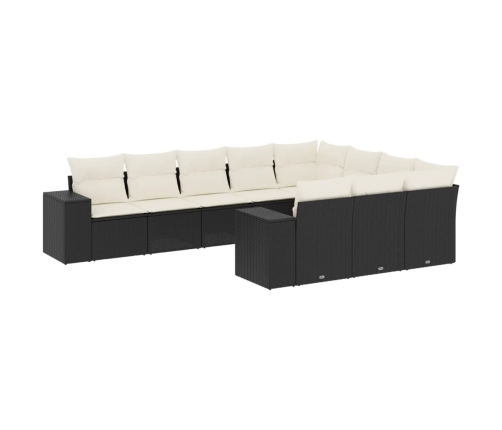 Set de sofás de jardín 10 pzas cojines ratán sintético negro