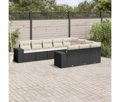 Set de sofás de jardín 10 pzas cojines ratán sintético negro