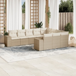 Juego de sofás jardín con cojines beige 10 pzas ratán sintético
