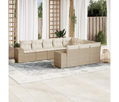 Juego de sofás jardín con cojines beige 10 pzas ratán sintético