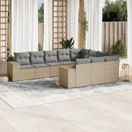 Juego de sofás jardín con cojines beige 10 pzas ratán sintético