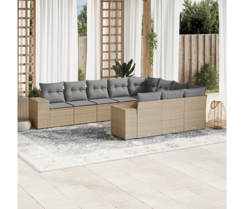 Juego de sofás jardín con cojines beige 10 pzas ratán sintético