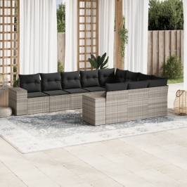 Set sofás jardín 10 pzas con cojines ratán sintético gris claro