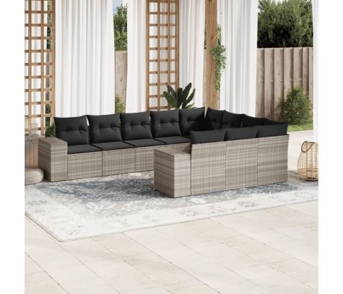 Set sofás jardín 10 pzas con cojines ratán sintético gris claro