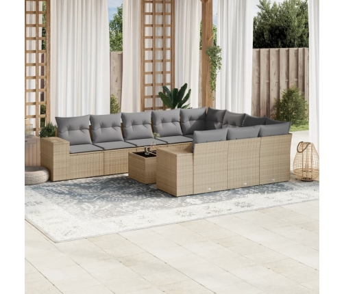 Set de sofás de jardín 11pzas con cojines ratán sintético beige
