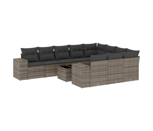 Set de sofás de jardín 11 pzas y cojines ratán sintético gris