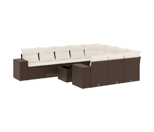 Set de sofás de jardín 11 pzas cojines ratán sintético marrón
