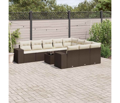 Set de sofás de jardín 11 pzas cojines ratán sintético marrón