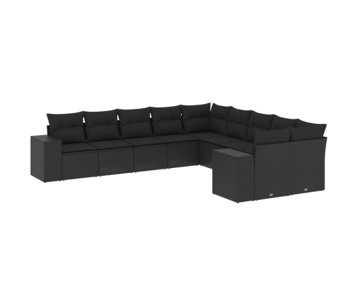 Set de sofás de jardín 10 pzas cojines ratán sintético negro