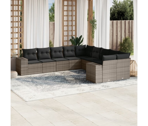 Set de sofás de jardín 10 pzas con cojines ratán sintético gris
