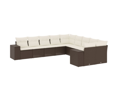 Set de sofás de jardín 10 pzas y cojines ratán sintético marrón