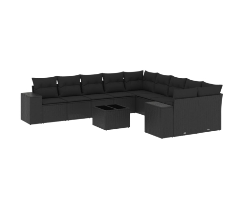 Set de sofás de jardín 11 pzas y cojines ratán sintético negro