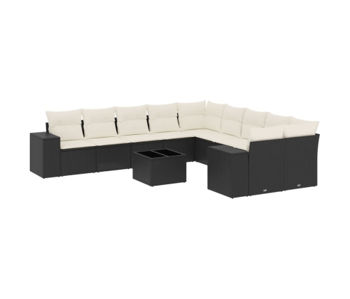 Set de sofás de jardín 11 pzas y cojines ratán sintético negro