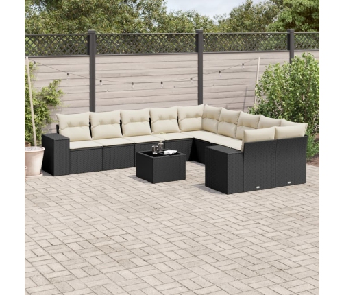 Set de sofás de jardín 11 pzas y cojines ratán sintético negro