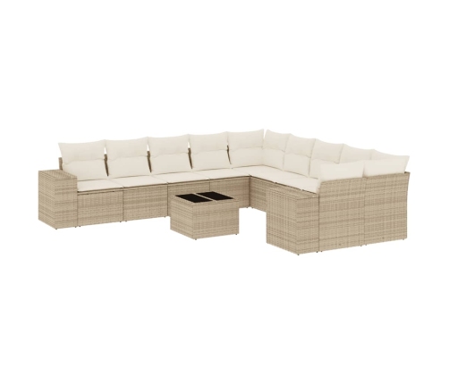Set de sofás de jardín 11pzas con cojines ratán sintético beige