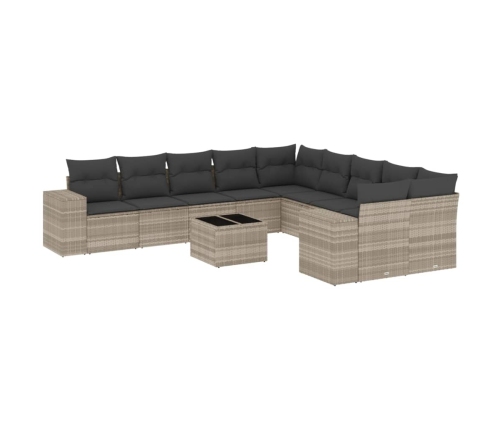 Set de sofás de jardín 11 pzas y cojines ratán sintético gris