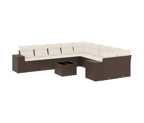 Set de sofás de jardín 11 pzas cojines ratán sintético marrón