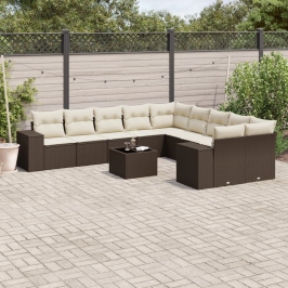 Set de sofás de jardín 11 pzas cojines ratán sintético marrón