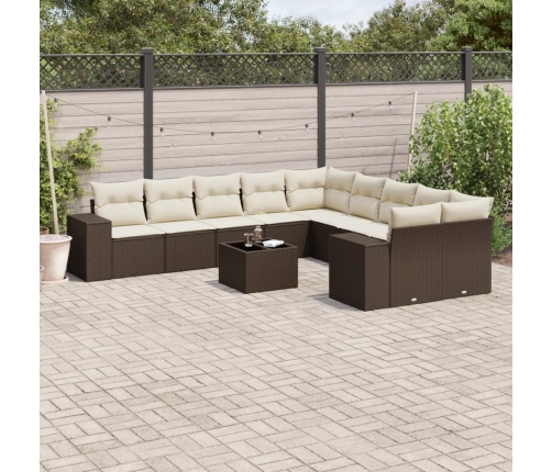 Set de sofás de jardín 11 pzas cojines ratán sintético marrón