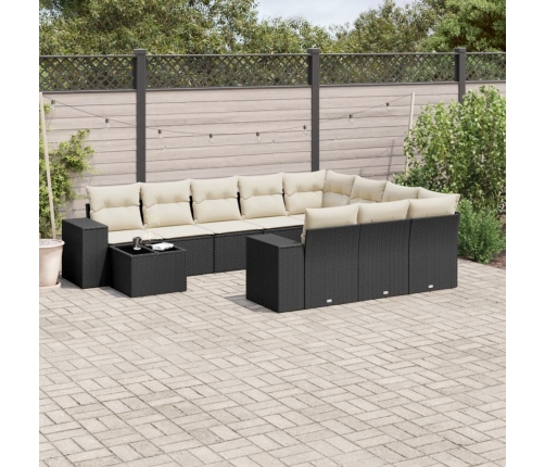 Set de sofás de jardín 11 pzas y cojines ratán sintético negro