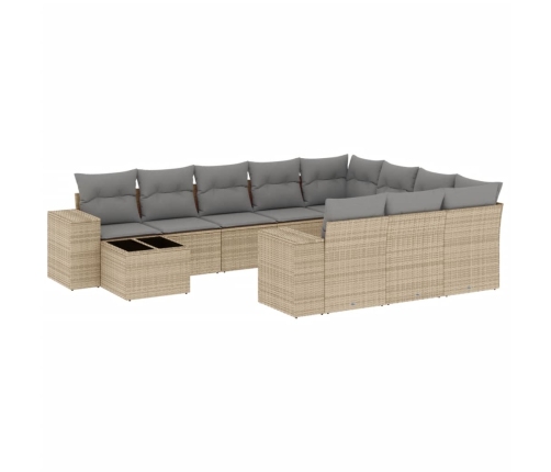 Set de sofás de jardín 11pzas con cojines ratán sintético beige