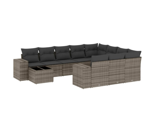 Set de sofás de jardín 11 pzas y cojines ratán sintético gris
