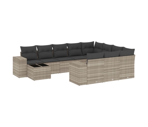 Set de sofás de jardín 11 pzas y cojines ratán sintético gris