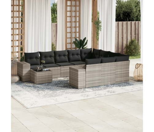 Set de sofás de jardín 11 pzas y cojines ratán sintético gris