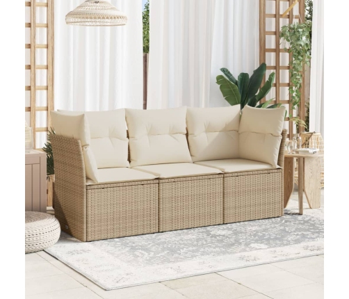 Juego de sofás de jardín con cojines beige 3 pzas ratán PE