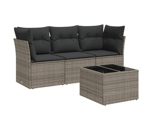 Set de sofás de jardín 4 pzas y cojines ratán sintético gris