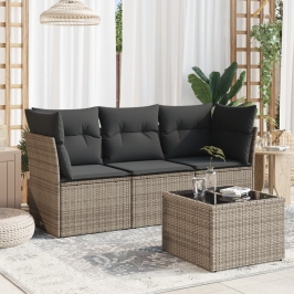 Set de sofás de jardín 4 pzas y cojines ratán sintético gris