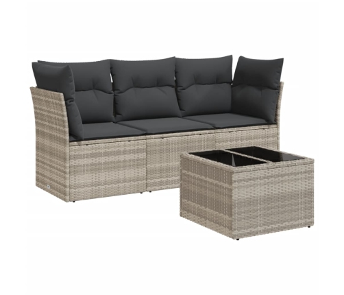 Set de sofás de jardín 4 pzas y cojines ratán sintético gris