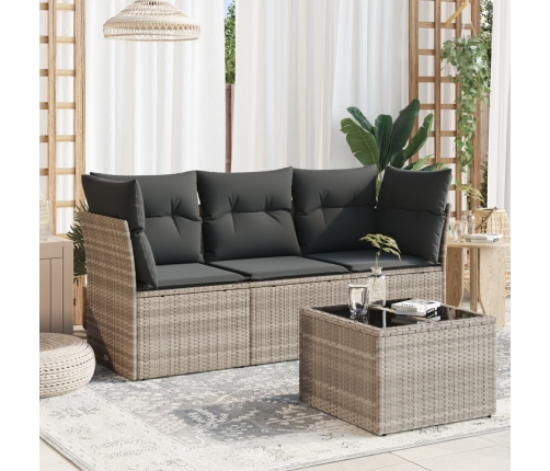 Set de sofás de jardín 4 pzas y cojines ratán sintético gris