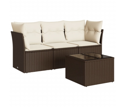 Set de sofás de jardín 4 pzas y cojines ratán sintético marrón