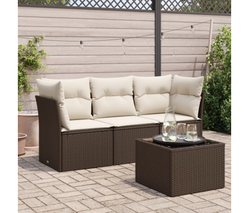 Set de sofás de jardín 4 pzas y cojines ratán sintético marrón