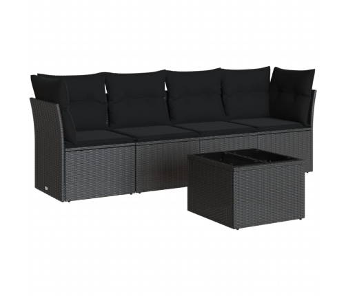 Set de muebles de jardín 5 pzas y cojines ratán sintético negro