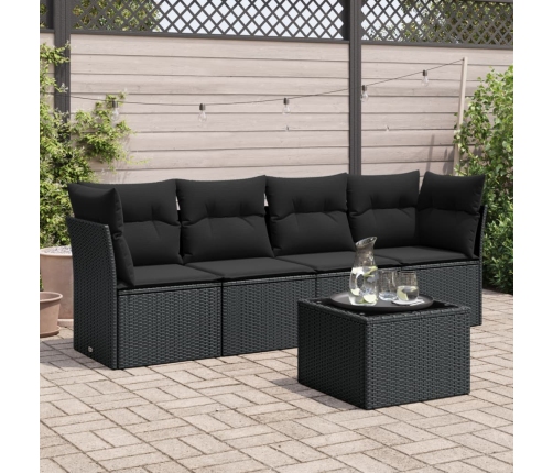 Set de muebles de jardín 5 pzas y cojines ratán sintético negro