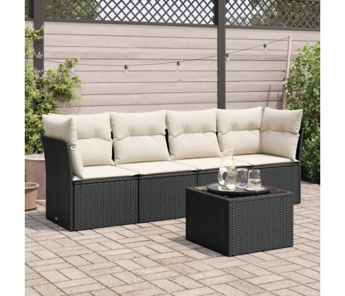Set de muebles de jardín 5 pzas y cojines ratán sintético negro