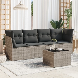 Set de sofás jardín y cojines 5 pzas ratán sintético gris claro